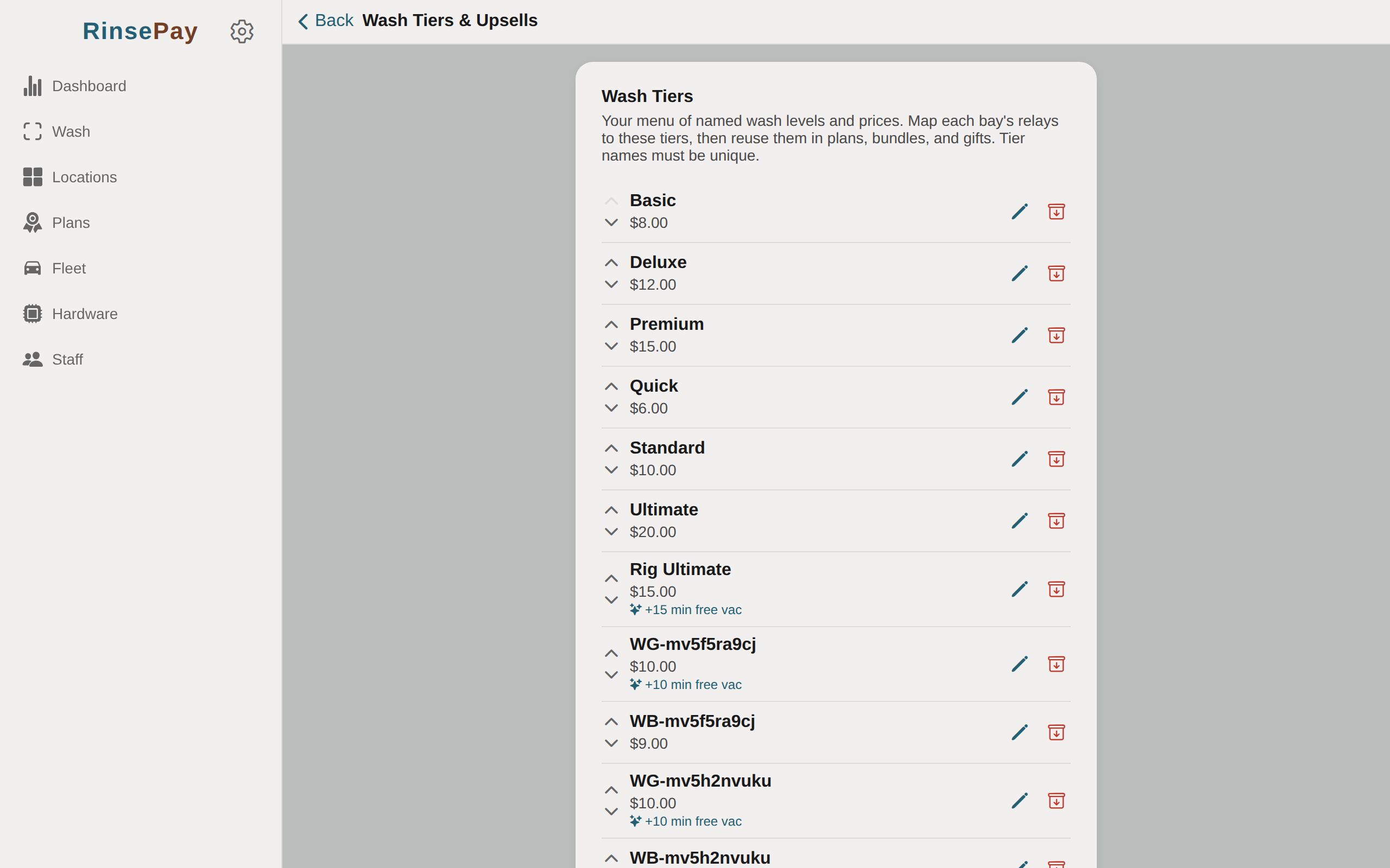Wash Tiers & Upsells